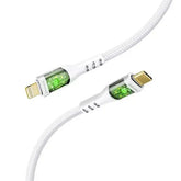 Promate, TransLine-Ci, 27W Power Delivery USB-C to Lightning Cable with Transparent Shells - White Promate